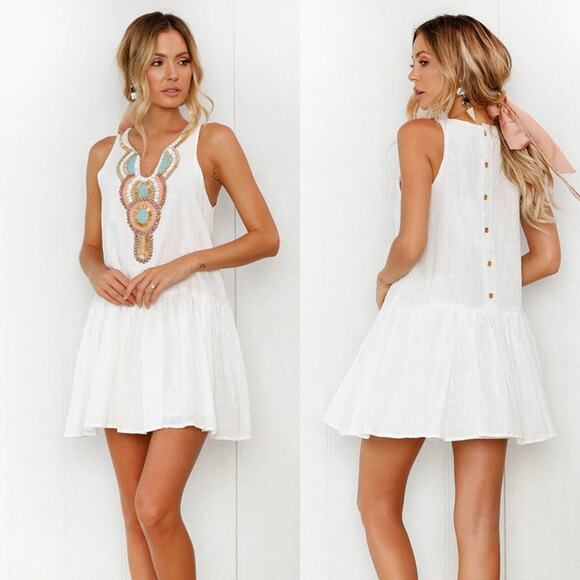 Fashion Express Dresses & Skirts - V Neck Sleeveless Printed Beach Sun Dress Boho Mini NWT Size S